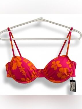 🆕 Garage | Floral Pink and Orange Women's Bikini Top Hawaiian Style